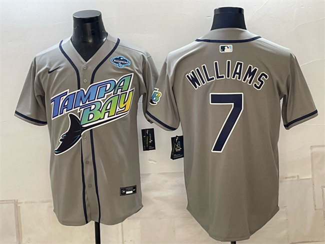 Men's Gray Tampa Bay Rays #7 Carson Williams 2026 AL East Champions Patch Vapor Limited Stitched Baseball Jersey